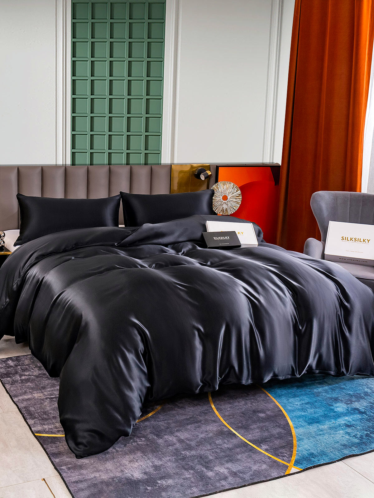 [Svart] SilkSilky-NO 25Momme Bedding Set 003