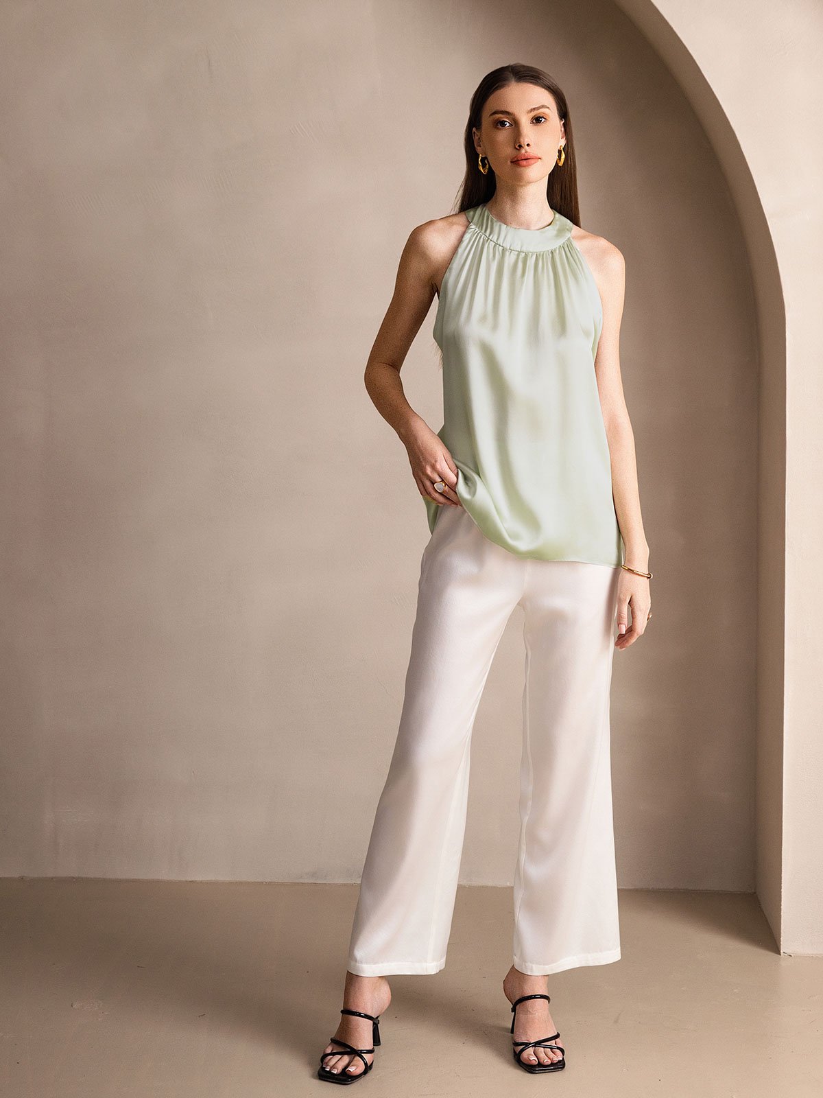 [Lysegrønn] SilkSilky-NO 19Momme Silke Womens T-Shirt 005