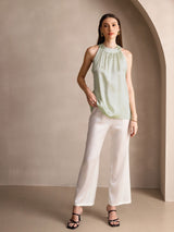 [Lysegrønn] SilkSilky-NO Sleeveless Halterneck T-skjorte for Kvinner 005