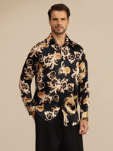 [Svart Drage] SilkSilky-NO Long Sleeve Lapel Collar Skjorte for Menn 001