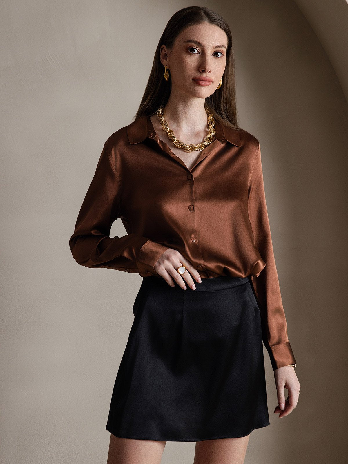 [Svart] SilkSilky-NO 19Momme Silke Skirt 007