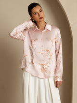 [Rosa] SilkSilky-NO 19Momme Langermet Slagkrage Skjorte for Kvinner 001