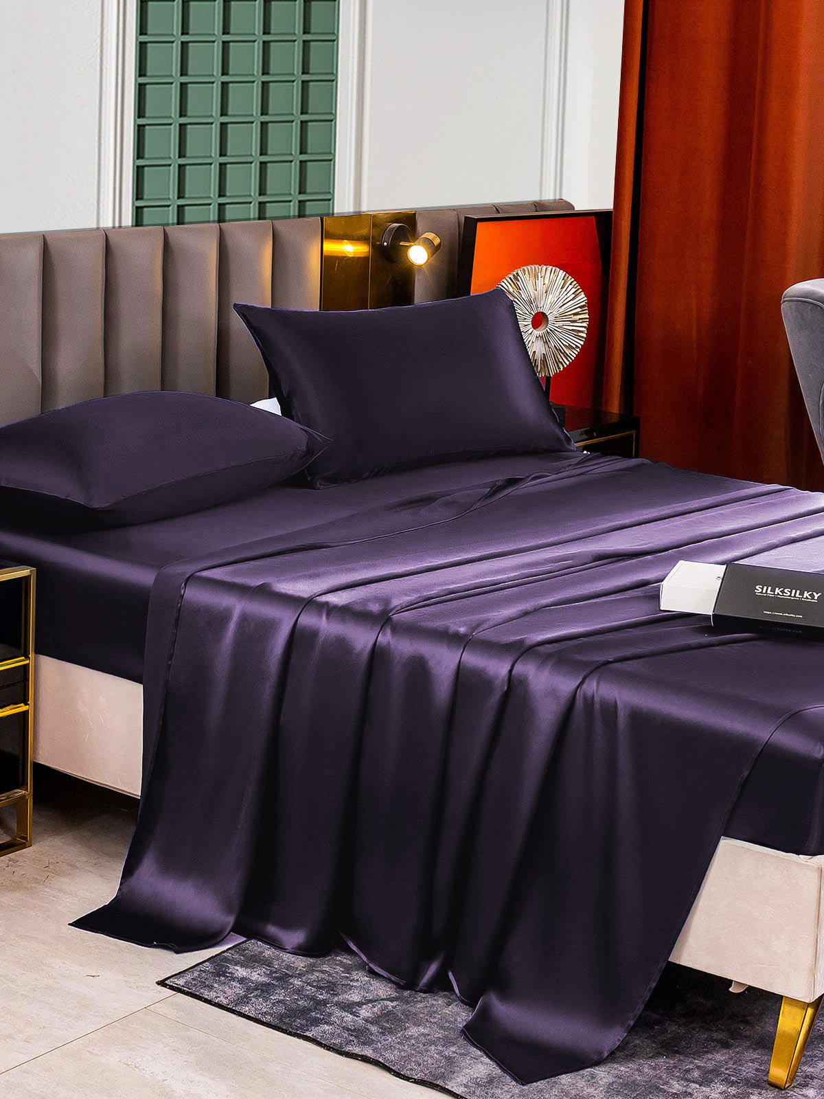 [Mørklilla] SilkSilky-NO 25Momme Bedding Set 006
