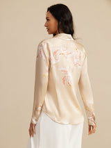 [Champagne] SilkSilky-NO 19Momme Langermet Slagkrage Skjorte for Kvinner 002