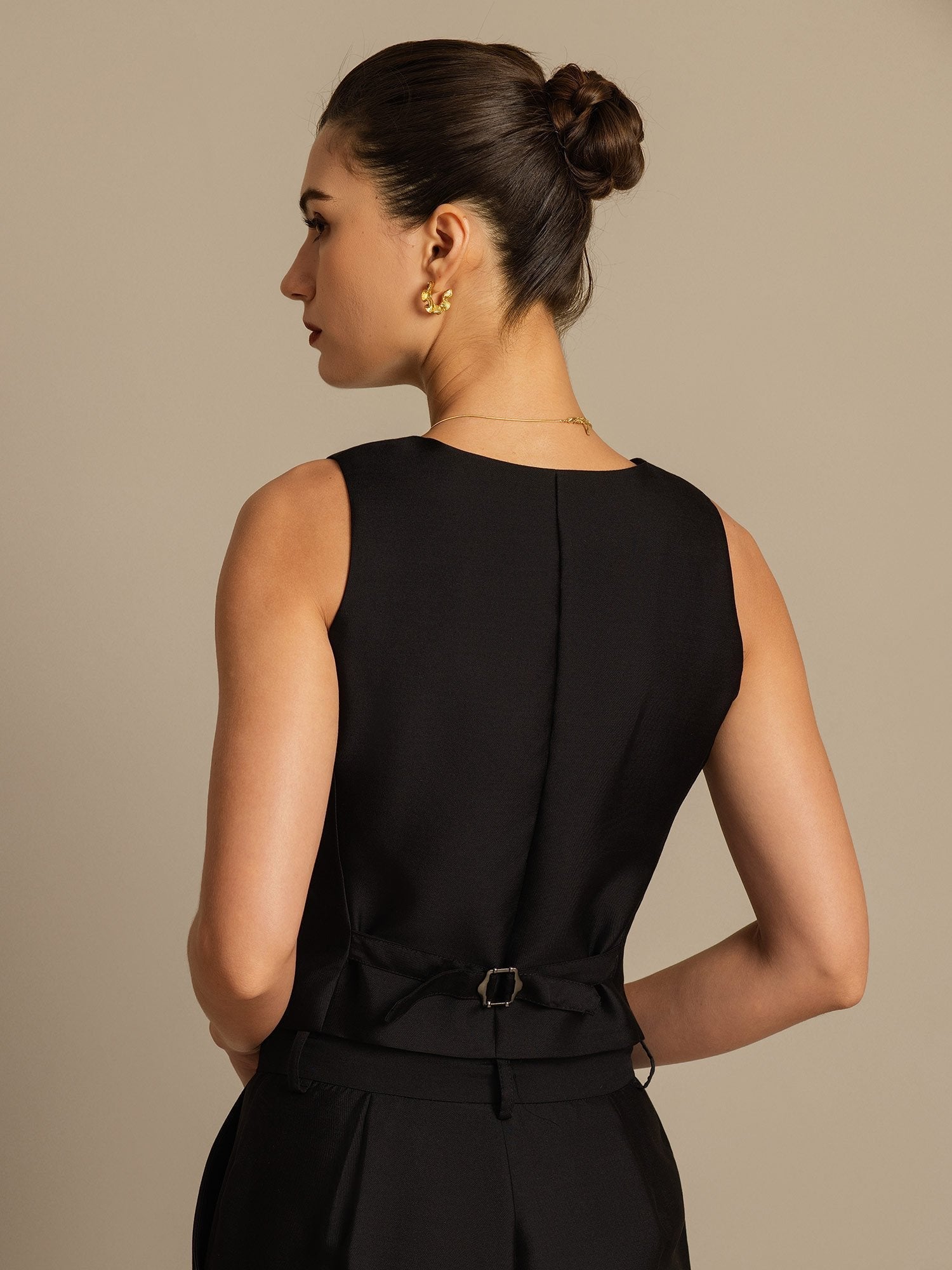 [Svart] SilkSilky-NO 32Momme Silk-Wool Blend Womens Vest 005,