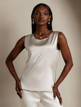 [Lysegrå] SilkSilky-NO Sleeveless Round Neck Camisole Topp 001