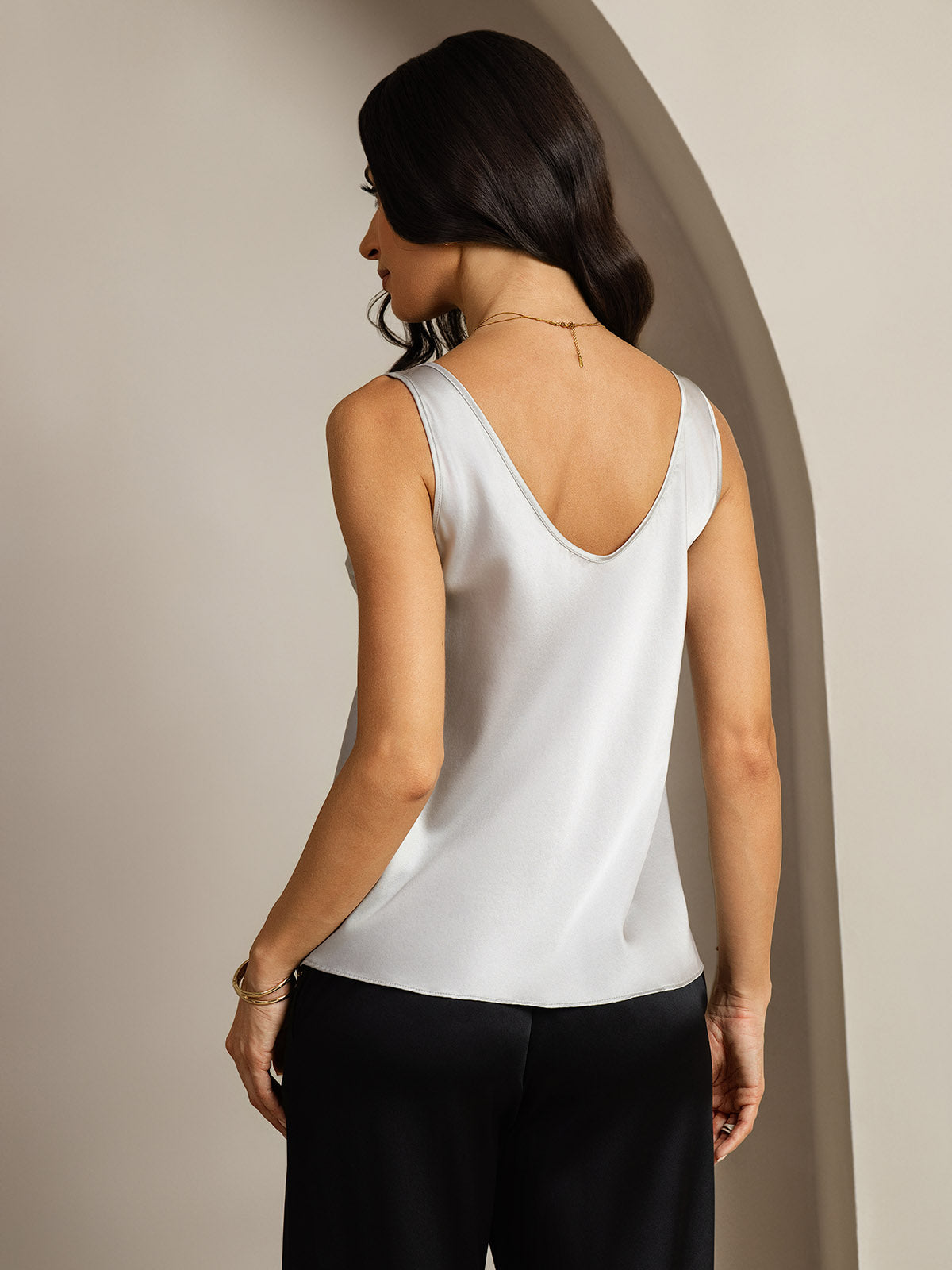 [Sølv] SilkSilky-NO 19Momme Silke V-Hals Camisole Topp 002