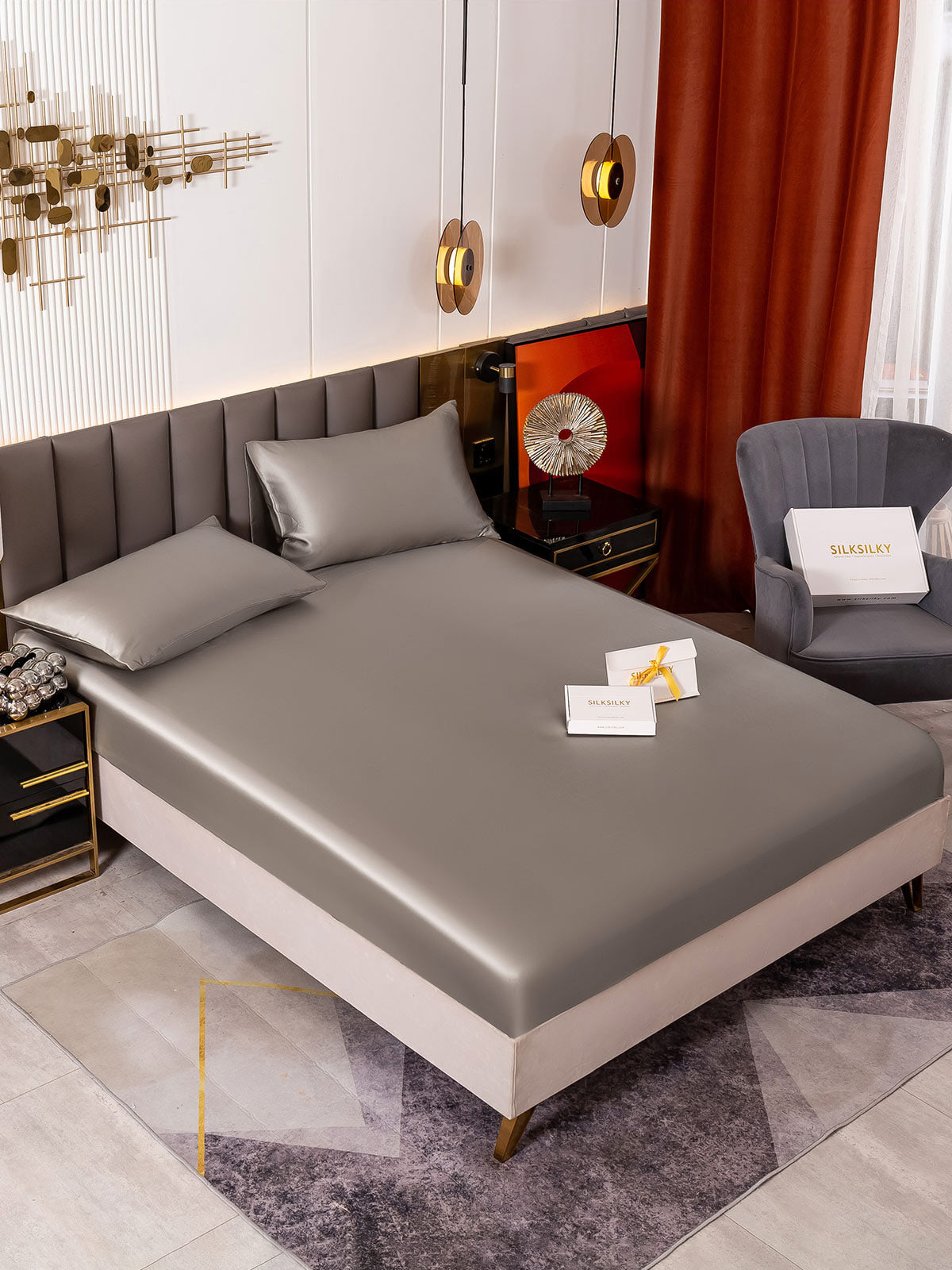 [Grå] SilkSilky-NO 19Momme Bedding Set 001