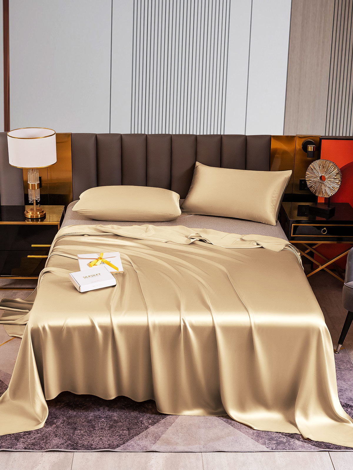 [Beige] SilkSilky-NO 22Momme Bedding Set 001