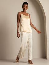 [Champagne] SilkSilky-NO 19Momme Spaghetti Stropp Dyp Rund Halsutringning Camisole Topp 007