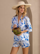 [Isblad] SilkSilky-NO Short Sleeve Notch Collar Pyjamas for Kvinner 001