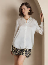 [Hvit] SilkSilky-NO Long Sleeve Lapel Collar Skjorte for Kvinner 003