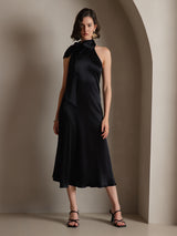 [Svart] SilkSilky-NO Sleeveless Halterneck Kjole 008