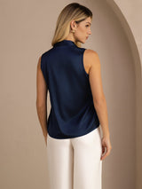 [Mørke blå] SilkSilky-NO Sleeveless Tie Neck Camisole Topp 002