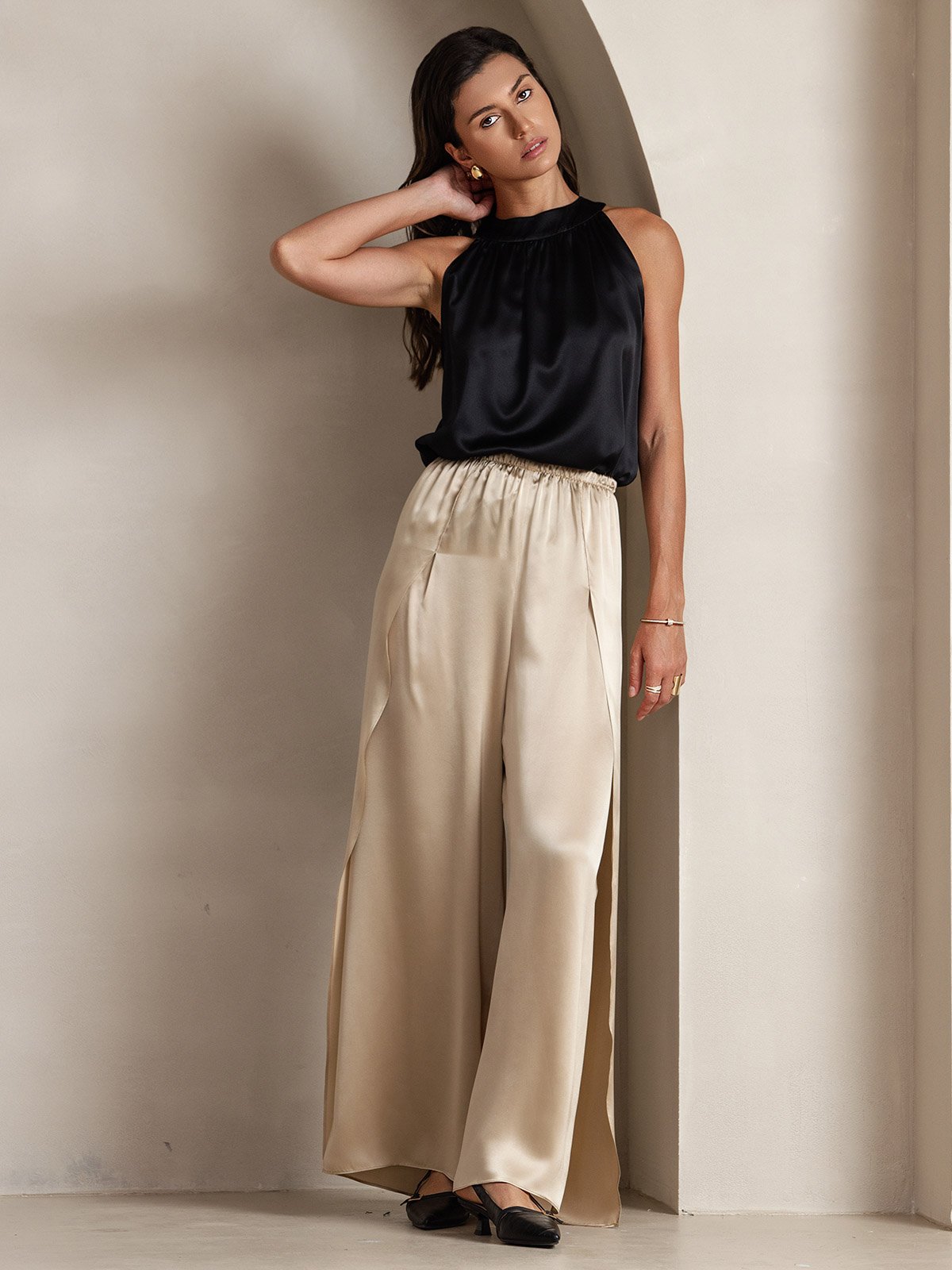 [Svart] SilkSilky-NO 19Momme Silke Womens T-Shirt 005