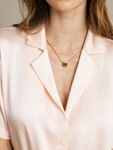 [Rosa] SilkSilky-NO Short Sleeve Lapel Collar Skjorte for Kvinner 004