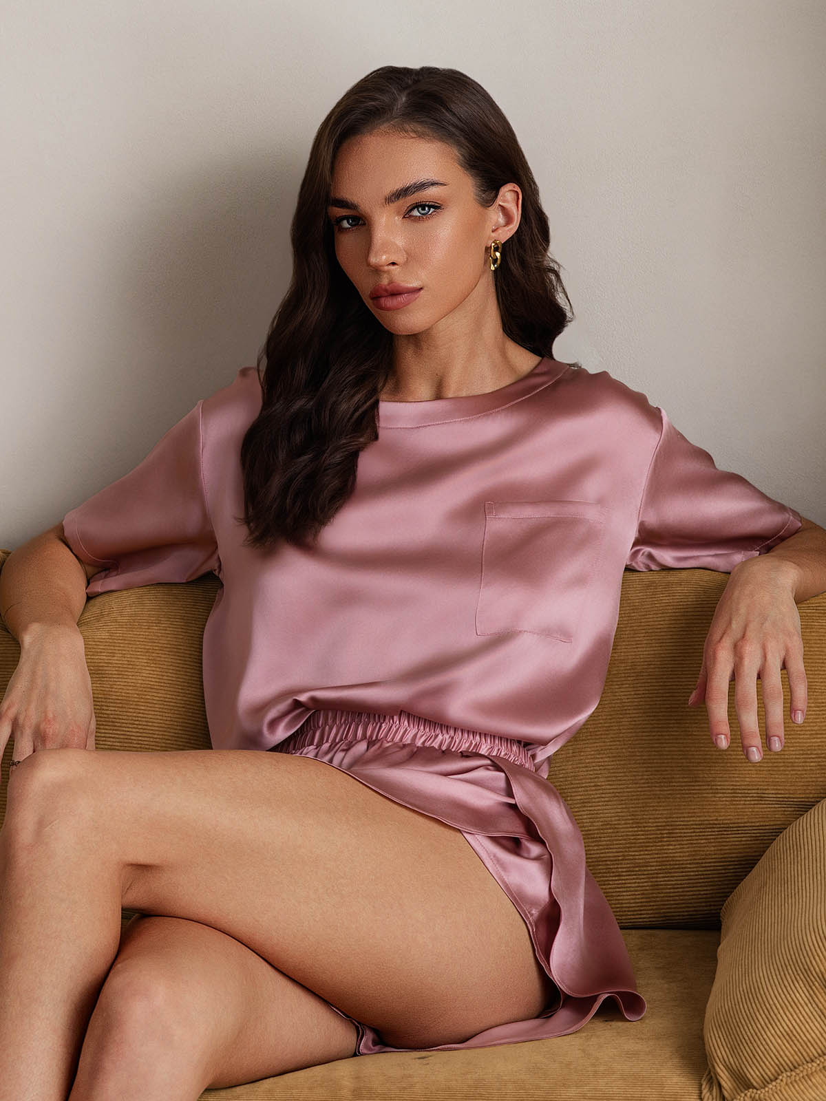 [Blek Mauve] SilkSilky-NO Pure Silk Womens Pajamas 003