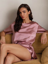 [Blek Mauve] SilkSilky-NO Short Sleeve Round Neck Pyjamas for Kvinner 003