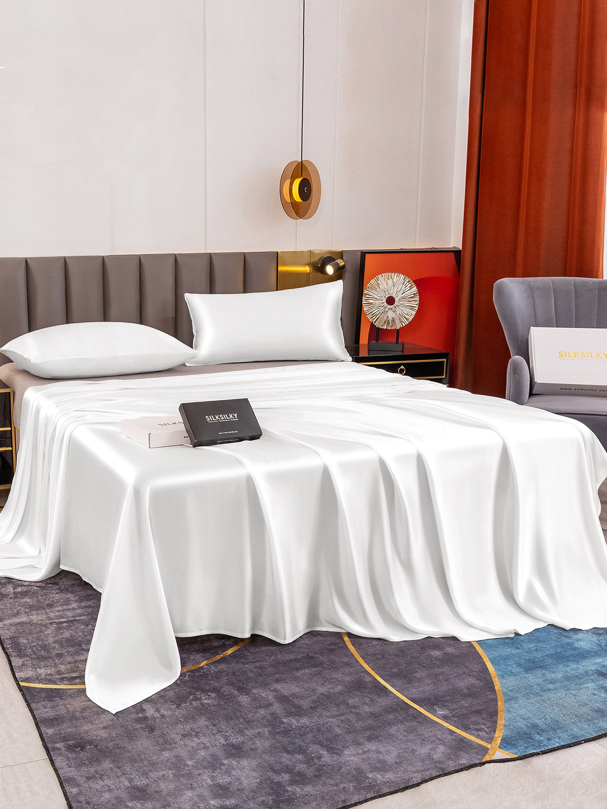 [Hvit] SilkSilky-NO 19Momme Bedding Set 003