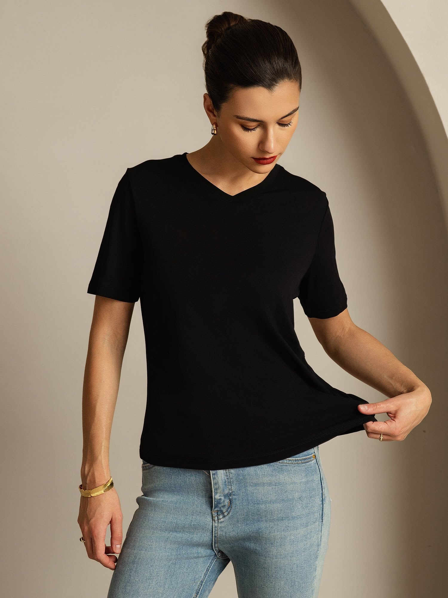 [Svart] SilkSilky-NO Silke Womens T-Shirt 003