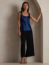 [Mørke blå] SilkSilky-NO 19Momme Ermeløs Dyp Rund Halsutringning Camisole Topp 006