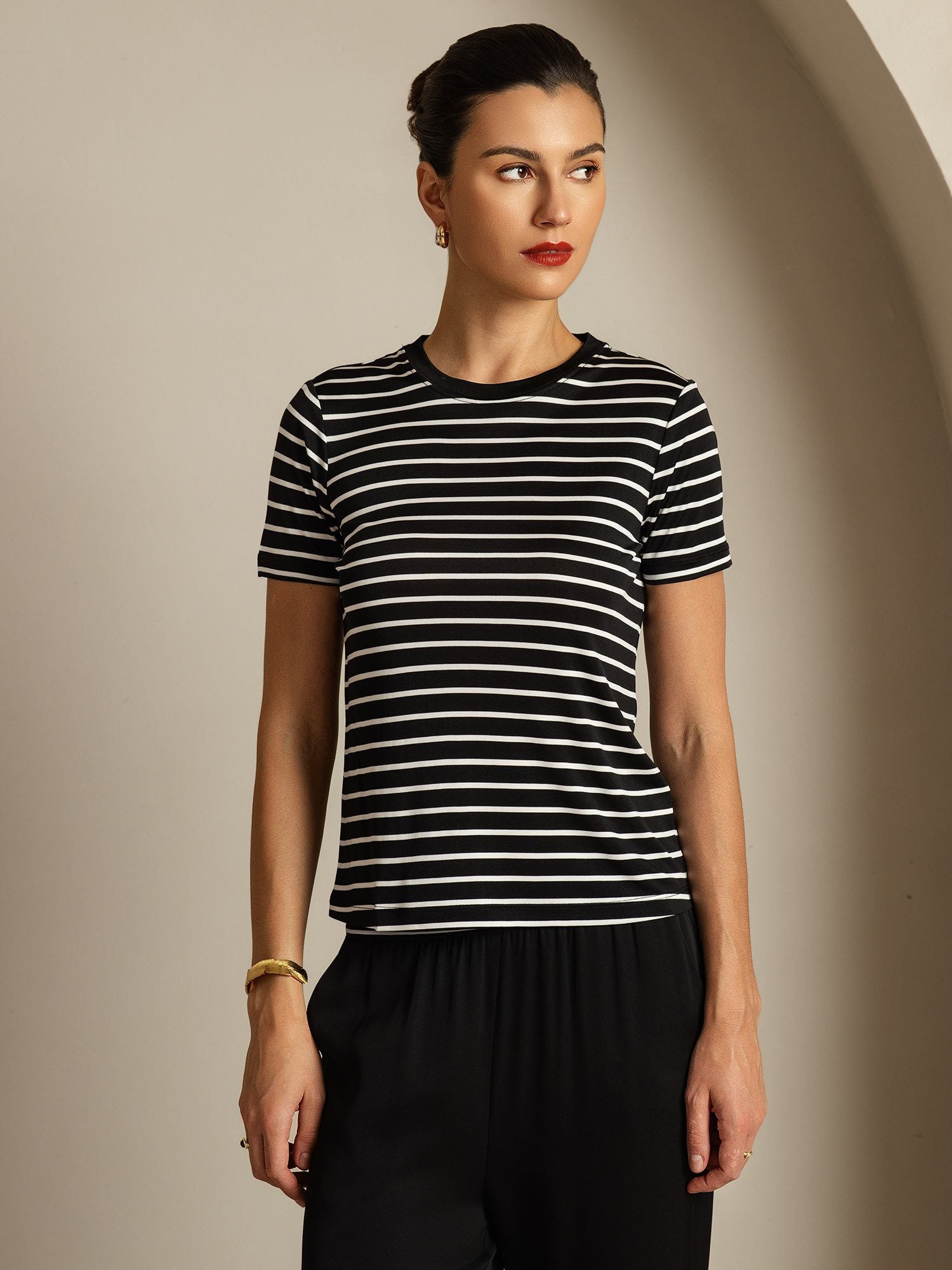 [SvartStripe] SilkSilky-NO Silke Womens T-Shirt 003