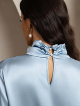 [Gråblå] SilkSilky-NO 19Momme Silke Womens Shirt 005