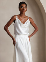 [Hvit] SilkSilky-NO Spaghetti Strap Cowl Neck Camisole Topp 004