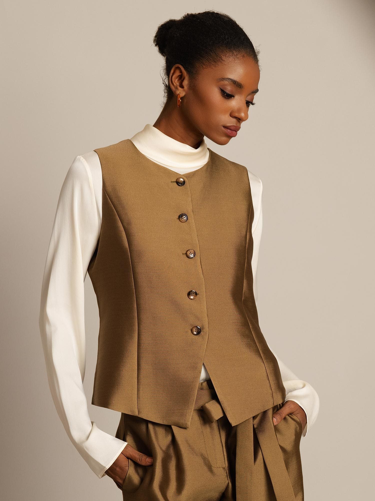 [Bronse] SilkSilky-NO 32Momme Silk-Wool Blend Womens Vest 003,