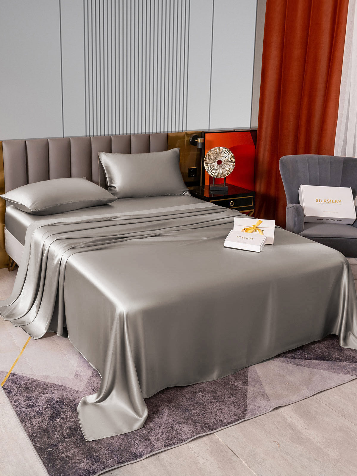 [Grå] SilkSilky-NO 22Momme Bedding Set 005