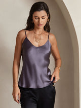 [Lilla Grå] SilkSilky-NO Spaghetti Strap V Neck Camisole Topp 004