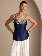 [Mørke blå] SilkSilky-NO Spaghetti Strap V Neck Camisole Topp 003