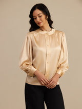 [Champagne] SilkSilky-NO 19Momme Long Sleeve Round Neck Bluse 001