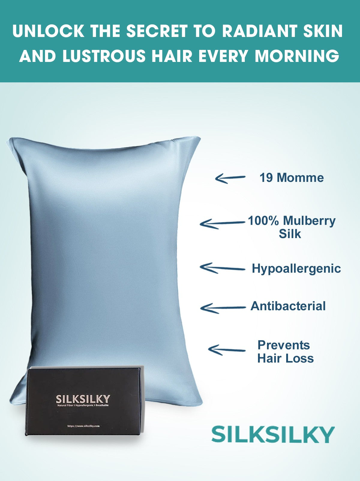 [Lyse Blå] SilkSilky-NO 19Momme Pillowcase 002