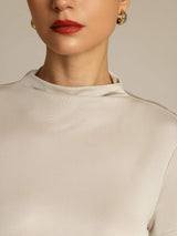 [Grå] SilkSilky-NO 100% Silk Jersey Short Sleeve Falsk Krage T-skjorte for Kvinner 004