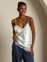 [Lyse Blå] SilkSilky-NO Spaghetti Strap V Neck Camisole Topp 008