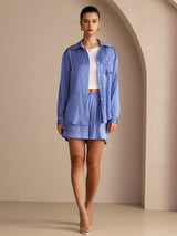 [Blå Nålestripete] SilkSilky-NO Long Sleeve Lapel Collar Women's Outfit Sets 006