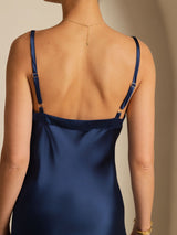 [Mørke blå] SilkSilky-NO Spaghetti Strap V Neck Kjole 004