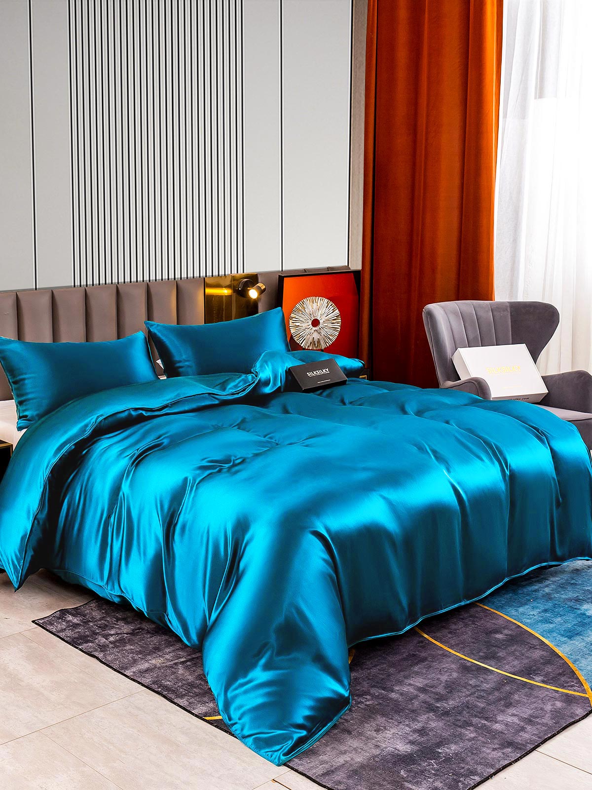[Blågrønn] SilkSilky-NO 22Momme Bedding Set 002