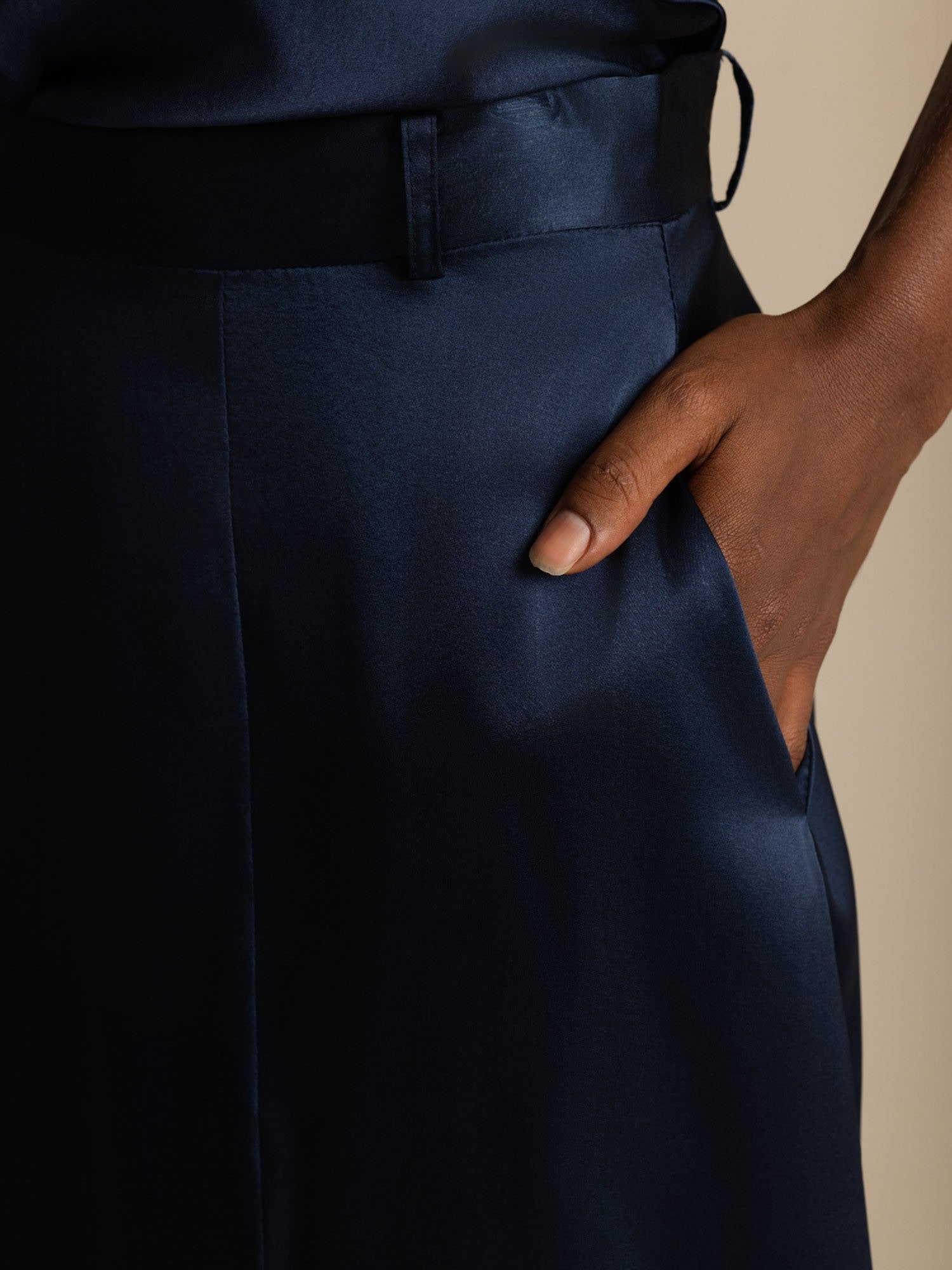 [Mørkeblå] SilkSilky-NO 19Momme Silke Skirt 007