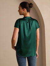 [Mørk Grønn] SilkSilky-NO Short Sleeve Blouse 002