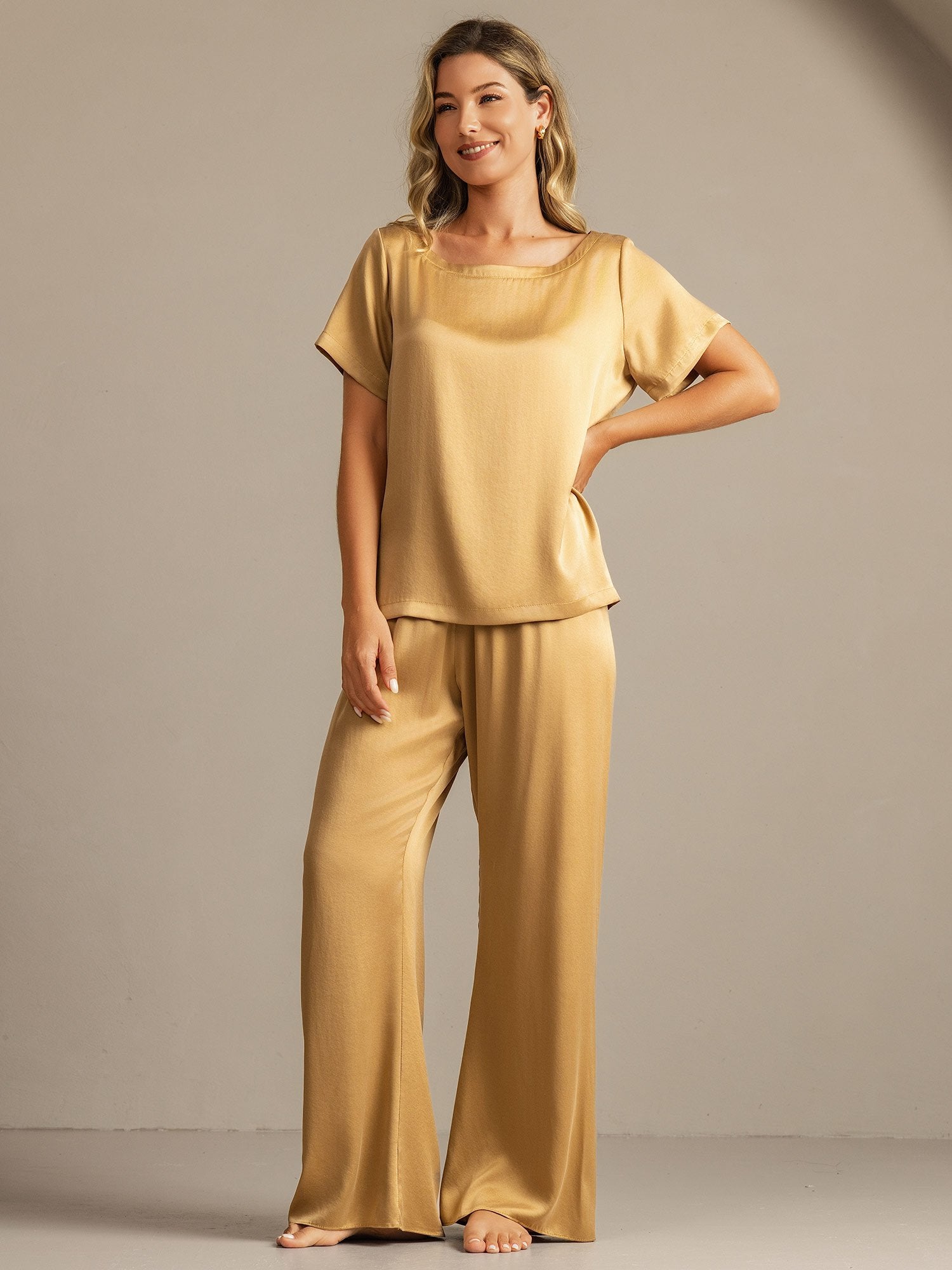 [Tan] SilkSilky-NO 19Momme Silke Womens Pajamas 003