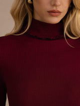 [Vin] SilkSilky-NO Long Sleeve Turtle Neck T-skjorte for Kvinner 006
