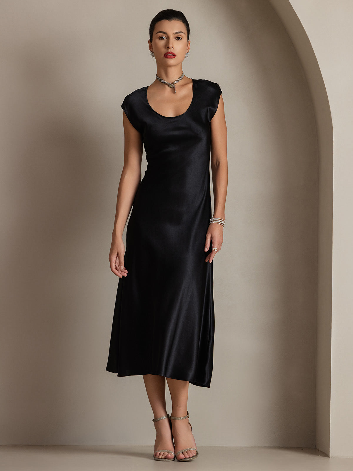 [Svart] SilkSilky-NO 19Momme Silke Dress 003