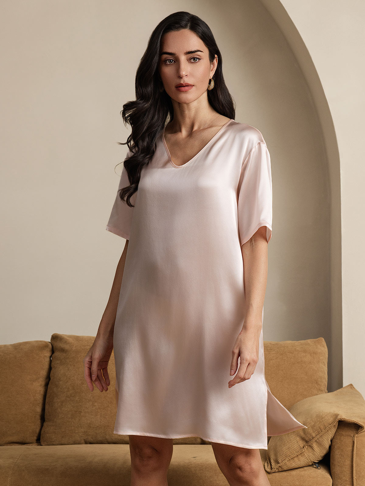 [Lyserosa] SilkSilky-NO V-Hals Nattkjole 004