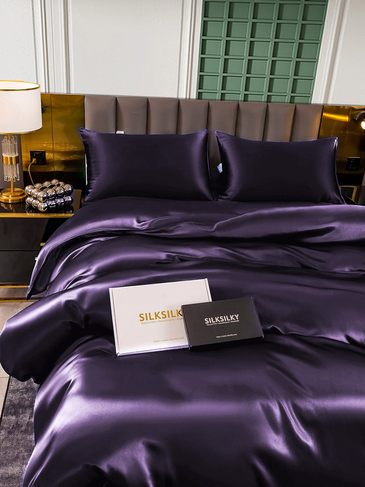 [Mørklilla] SilkSilky-NO 25Momme Bedding Set 006