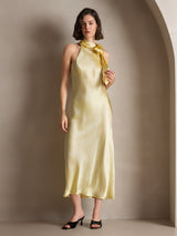 [Lys Gul] SilkSilky-NO Sleeveless Halterneck Kjole 007