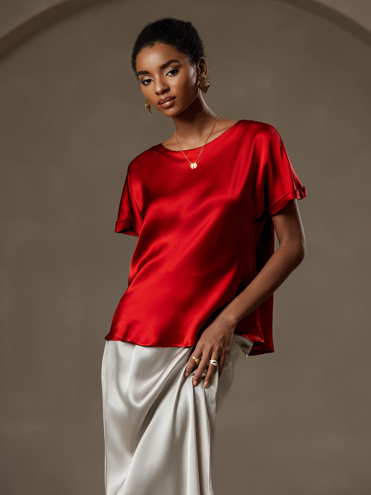 [Vin] SilkSilky-NO 19Momme Silke Womens T-Shirt 001,