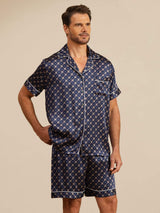 [Marine Kjede] SilkSilky-NO Kort erm Notchkrage Pyjamas for menn 003