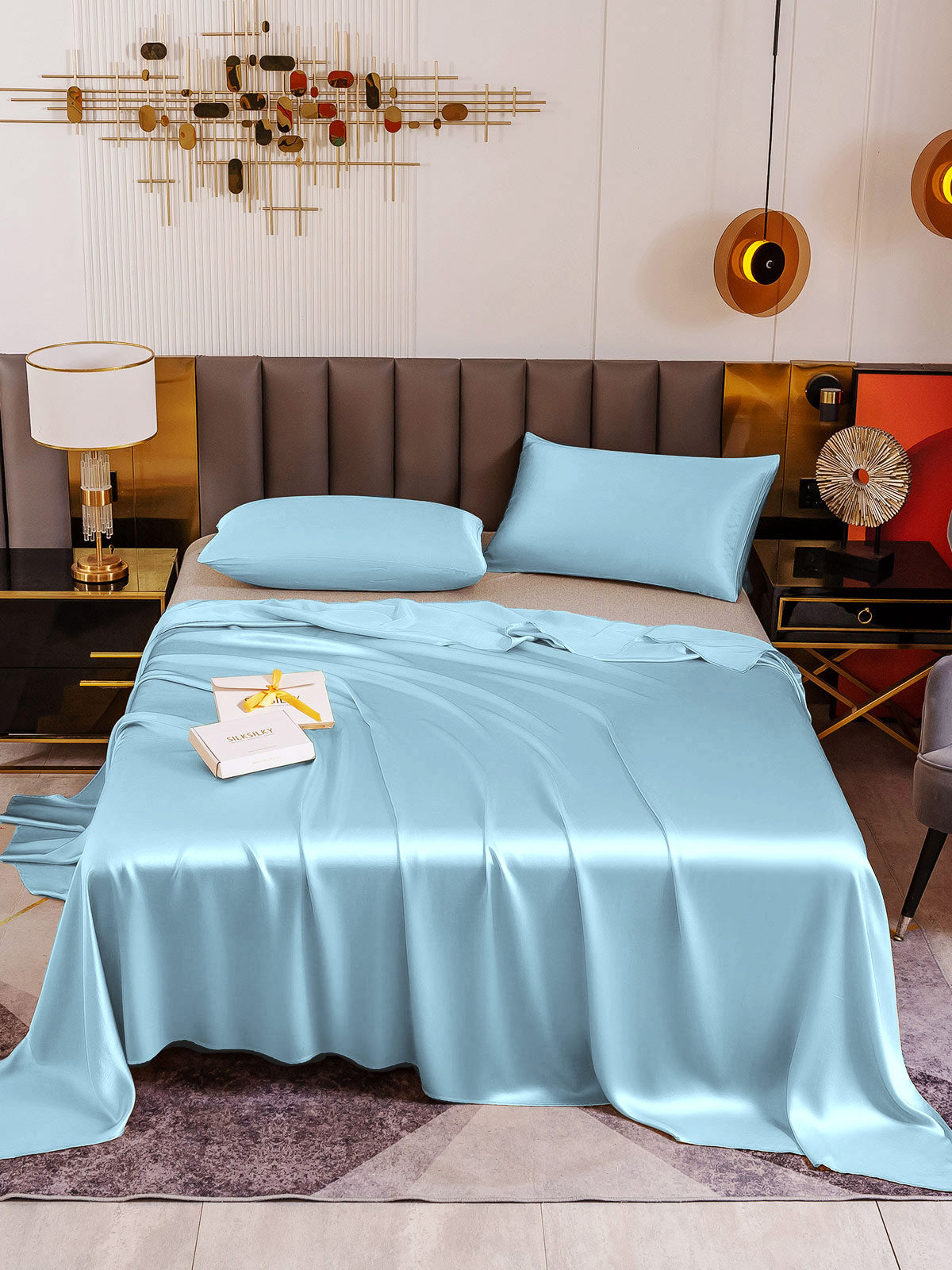 [Lyse Blå] SilkSilky-NO 19Momme Bedding Set 002